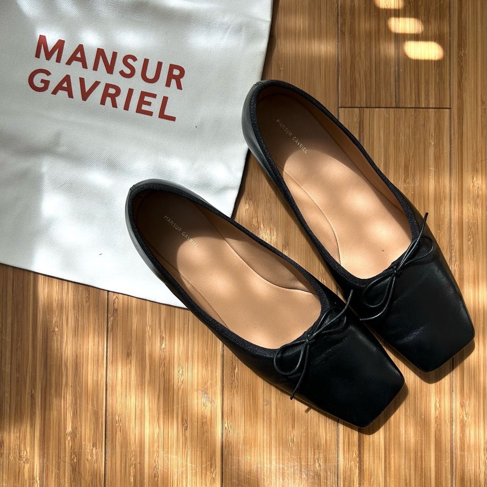 Mansur Gavriel Black Leather Square Toe Ballerina Flats